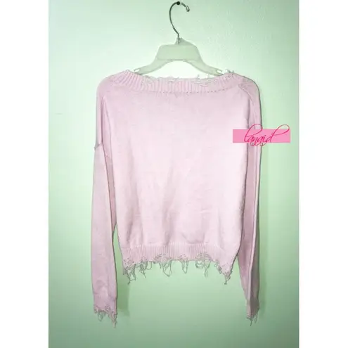 Brooklyn Karma NEW  Distressed Low V Sweater Blush