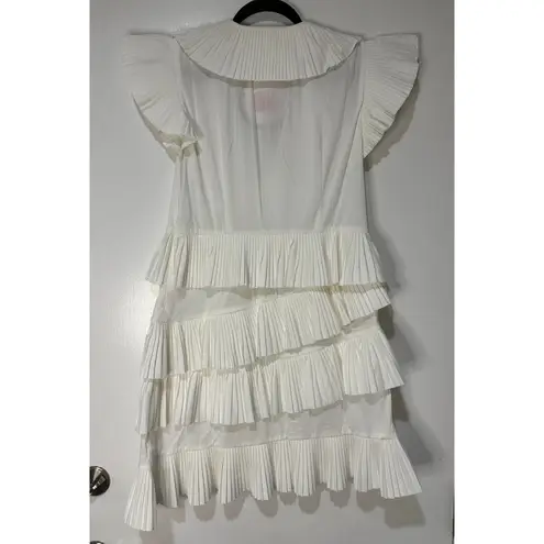 Celia B Bjorn Dress White Crisp Cotton Size Large NWT Pleated Ruffled Trim