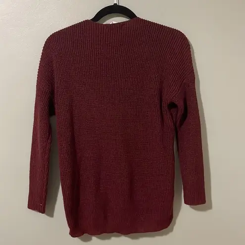 ASTR The Label Burgundy Ribbed Cross Wrap Sweater size Small