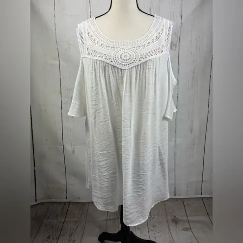 Catalina NWOT White Tunic Coverup Cold Shoulder Knitted Lace