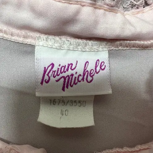 Vintage Brian Michele Ruffle Front Blouse 40 Lace Trim Pink Union Made High Neck