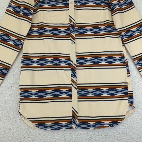 LL Bean Signature Chamois Tunic Womens Shirt Jacket Small Southwest Print Top Tan