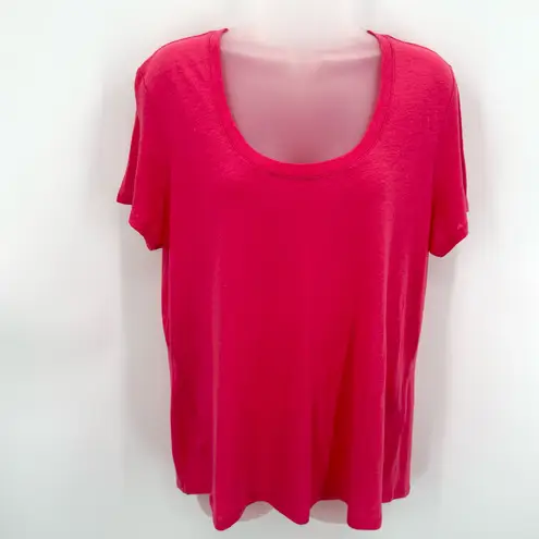 Nic+Zoe NZT Tee Womens M Linen Blend Pink Short Sleeve Tulip Hem Scoop Neck