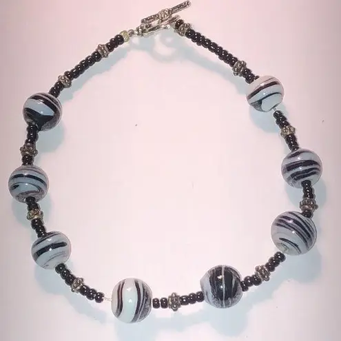 Black Brown White Glass Seed Bead Beaded Boho Bracelet