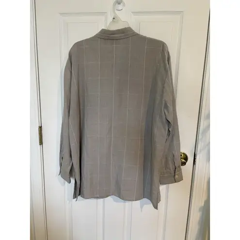 Linen Blend Oversized Button Down Women’s Size Large Beach Cover Up Lagenlook Gray