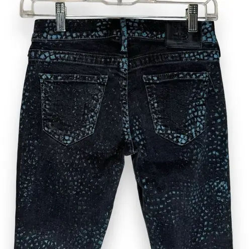True Religion  Casey Jeans Sz‎ 25 Black & Blue Snakeskin Skinny Stretch