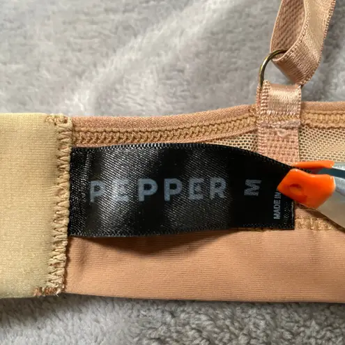 Pepper Bra Womens Medium Tan Wireless Mesh Lightly Padded Comfort Wirefree