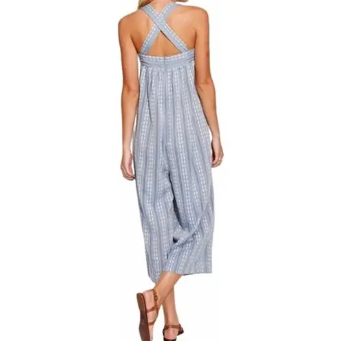 Seafolly Anthropologie Dobby Stripe Jumpsuit Criss Cross Back Chambray Paisley L