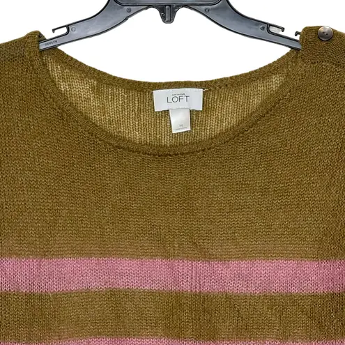 Loft Ann Taylor Women Medium Mohair Striped Pullover Sweater Long Sleeve Button Green