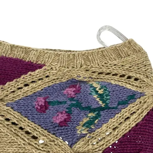 Vintage Cottagecore Grandma Knit Vest Robert Scott Knitted By Hand Linen Cotton Size XL