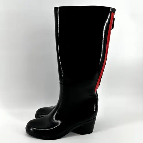 Kate Spade  Knee High Rain Boots Heeled Zip Rubber Waterproof Red Black 9