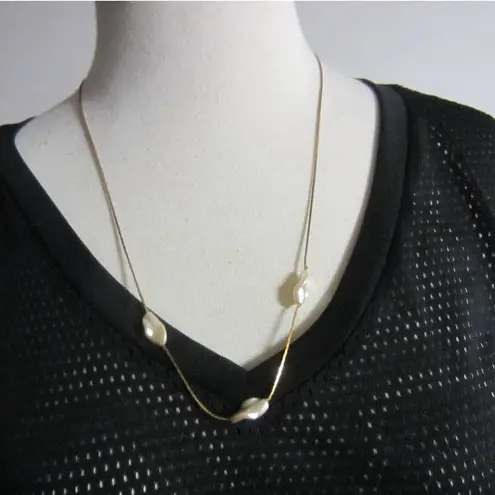 Gold Tone Snake Chain With Three Shells Necklace