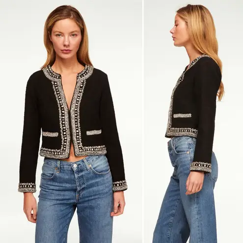 MISA Los Angeles Curtis Tweed Embellished Jacket in Black Size XS