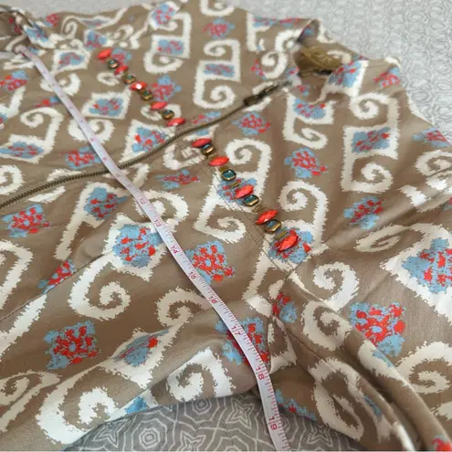 Peck & Peck Weekend Zip Up Beaded Southwestern Print Jacket Size 8