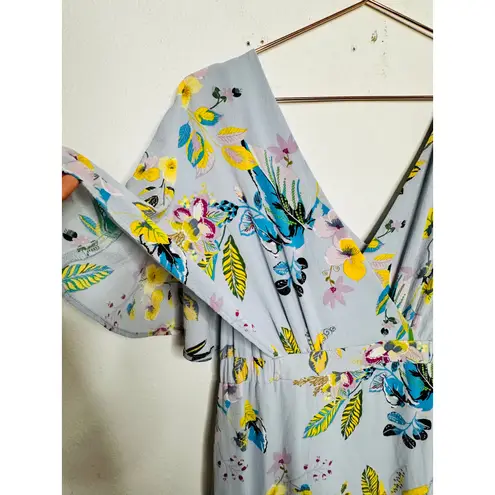 Slate + Willow Blue Floral Dolman Flutter Sleeve V-Neck Loose Fit Maxi Dress M