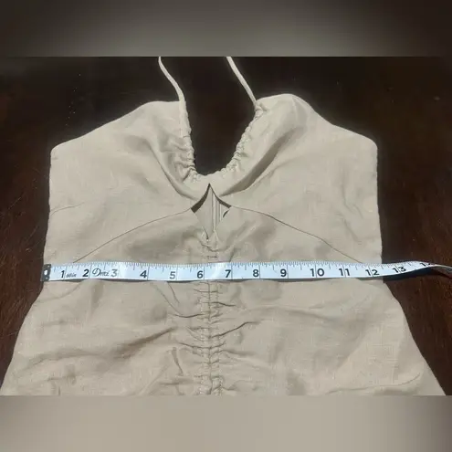 Revolve x Rumer Natural Linen Ruched Halter Sundress Center Slit XS NWT Tan