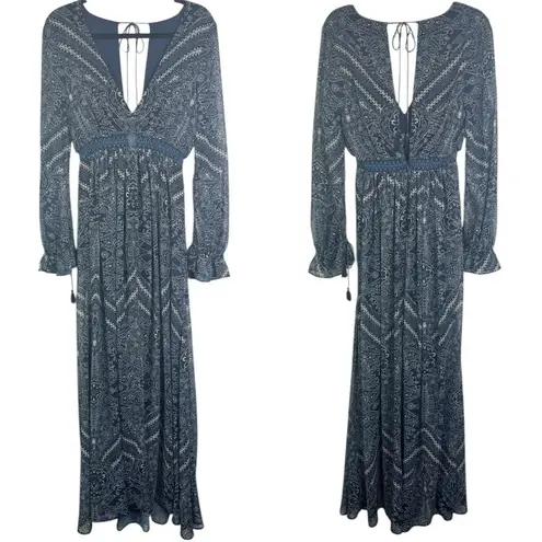 The Jetset Diaries Moroccan Maxi Dress Bodysuit Sheer Long Sleeve Deep V XS