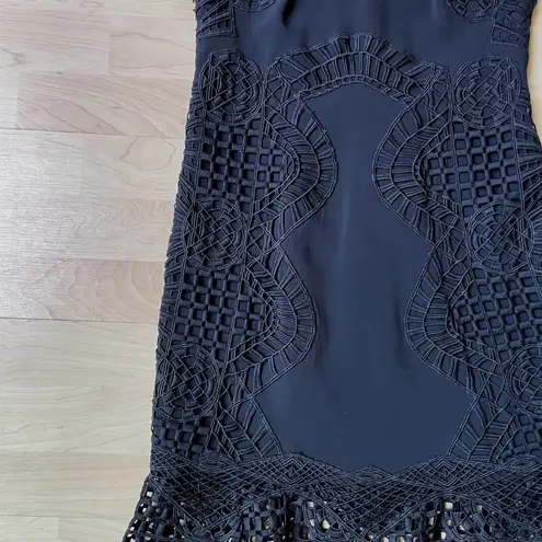 Jonathan Simkhai black macrame lace scalloped hem fit and flare dress size 2 XS