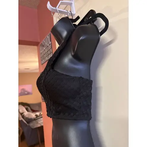 Love Culture S Black Fishnet Crop Tank Top