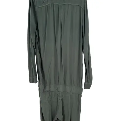 Monrow Jumpsuit Crepe Long Sleeve Collared Button Down Olive Green Size Large