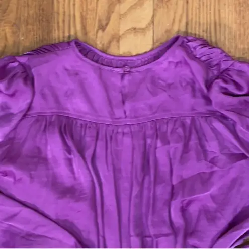 Steve Madden  Pyper Satin Crew‎ Neck Long Sleeve Ruffle Hem Blouse Purple XS NWT