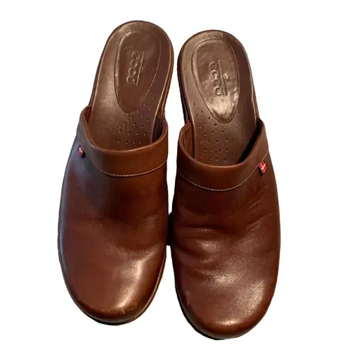 Ecco  Brown Leather Clog Mules - Size 39