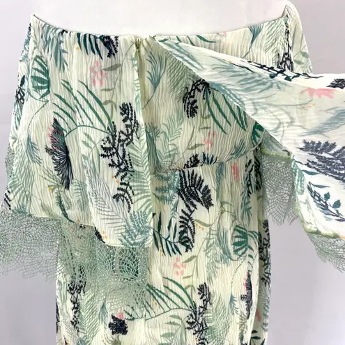 Foxiedox New Lace Ruffle Printed Cropped Strapless Jumpsuit Green Petite Size XS