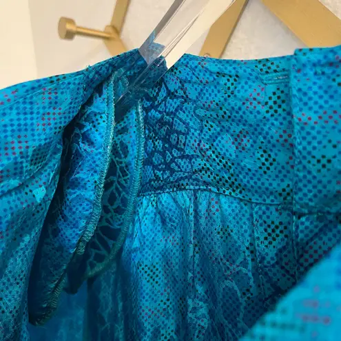 Vintage 80’s Nora Noh 100% Silk Midi Dress Blue Turquoise 4