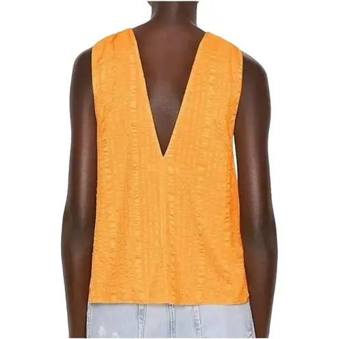 Frame Women’s Orange Silk Crinkled Pullover Lined Halter Top Blouse Size Small