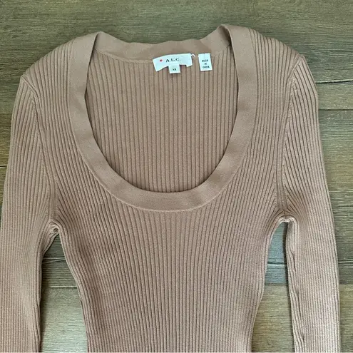 A.L.C. Declan Scoop Neck Rib Knit Long Sleeve Top in Beige Tan Size XS