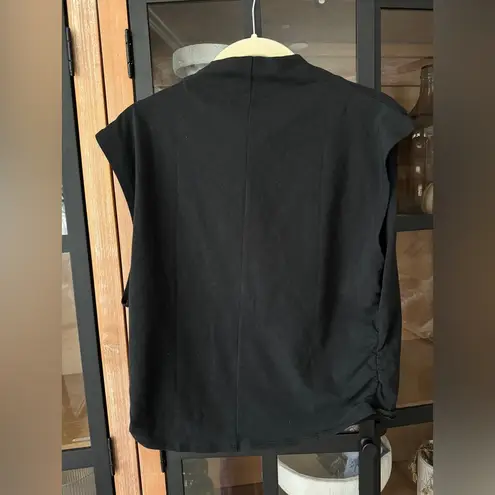 Quince mock neck top ruched Stretch Cotton Jersey Sleeveless tank cropped Black Size XL