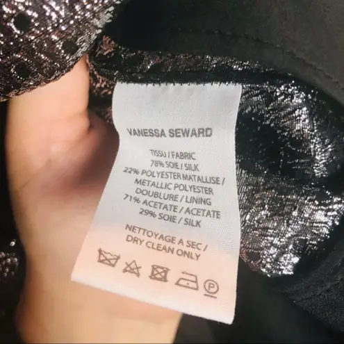 NEW Vanessa Seward Silk Gunmetal Silver Metallic Robe Cherry Belted Dress Small