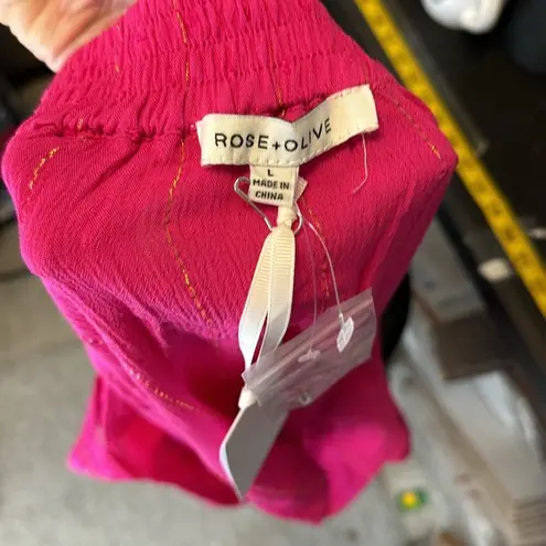 Rose + Olive pink metallic accents tie shoulders loose fit tank top size L