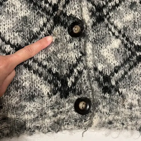 Vintage Mohair Wool Chunky Knit Grandpa Cardigan Sweater Black White Size Small
