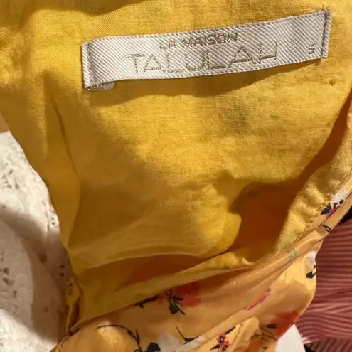 TALULAH LA MAISON YELLOW FLORAL PRINT SHORT PUFFY SLEEVE VNECK DRESS RUFFLE HEM