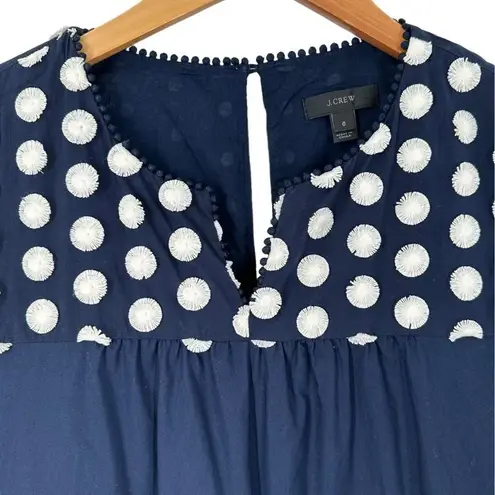 J.Crew  Navy Blue & White Embroidered Polka Dot Cotton Bell Sleeve Dress Size 6