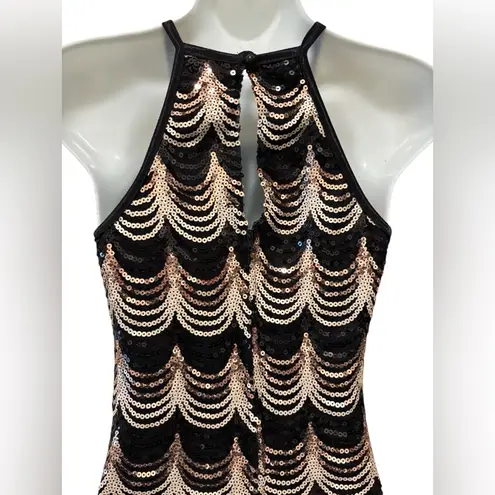 VTG Sequin Bodycon Party Dress Sz 11 JR High Neck Mini Stretch Homecoming Party Black Size L