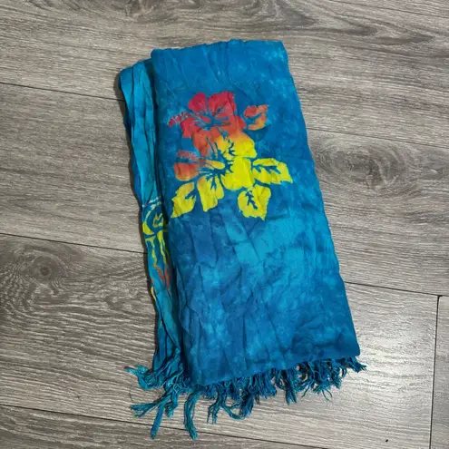 Hawaiian Turquoise Floral Pareo Beach Cover Up Wrap Sarong Dress 58 x 36 in Blue Size undefined