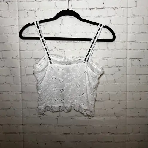 Bobbi Rocco White Eyelet Lace Cami Crop Top Black Ribbon Tie Detail Size S