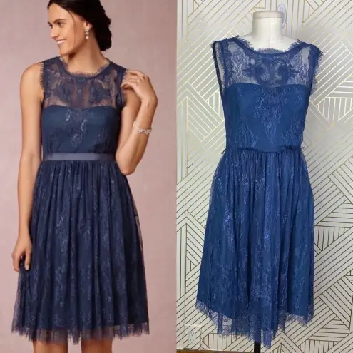 BHLDN  Hitherto Celia Lace Dress in Blue Bridesmaid Size US‎ 6 *Missing Belt