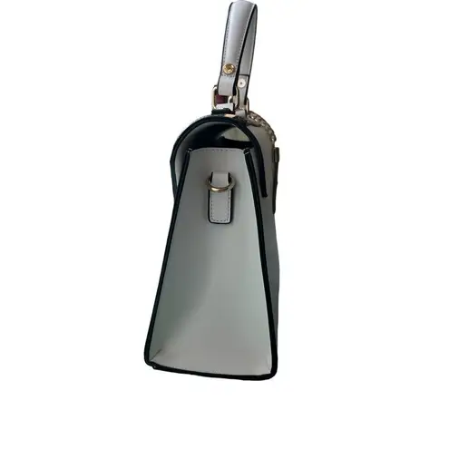 Dune London White Saffiano Leather Leopard Print Calf Hair Fur Trimmed Hand Bag