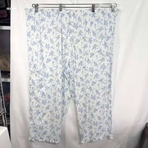 Cacique Plus Size 22W 24W Pajama Set White Blue Floral Sleeveless Cotton 579