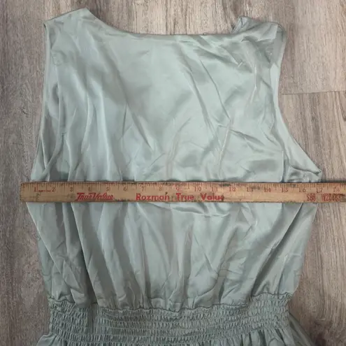 LOVE X DESIGN Light Blue Ruched Waist V Neck Sleeveless Mini Dress Size L Green Size L