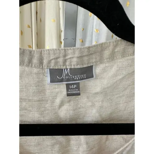 JM Collection Petite 100% Linen Mandarin Band Collar Button Down Shirt 14