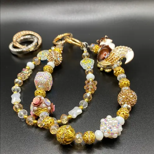 Handmade 🦊 Brown Fox Bag Charm Chain, Phone Chain, Keychain Bling Crystal Beads, Gold