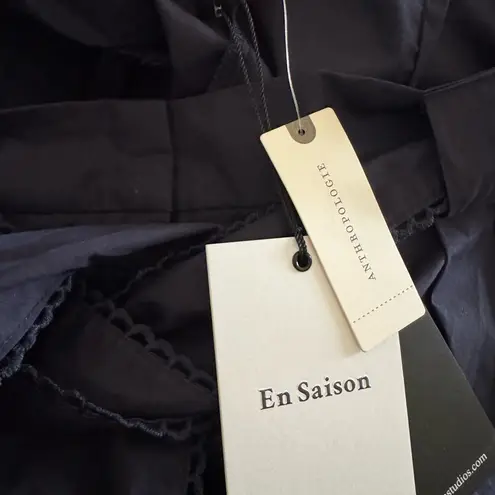 En Saison Marin Navy Wide Leg Embroidered Belt Trousers | Size L | Anthropologie Blue Size L