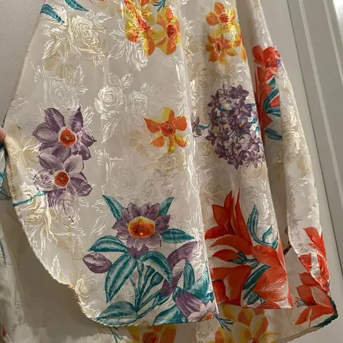 VTG 90s 80s Expressions Ivory White Floral Bathrobe Robe & Cami Mini Slip Dress Size M