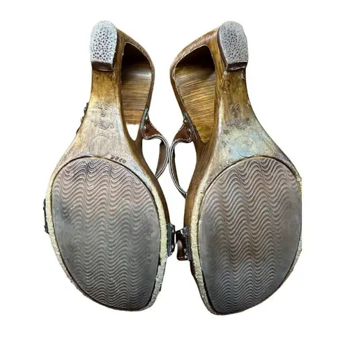 Italian Shoemakers Contesa Wood Look Wedge Brown Sandals Sz 6 Made In Italy