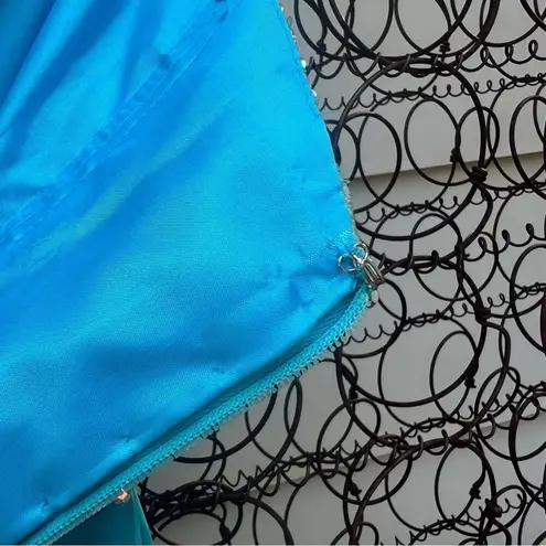 Terani Couture Strapless Prom Dress Blue Silver Embellish flowy chiffon skirt 4