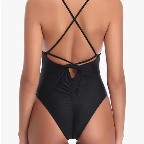 🥳HP🥳 NWOT Backless Plunge Lace Up Scrunch Bikini Black